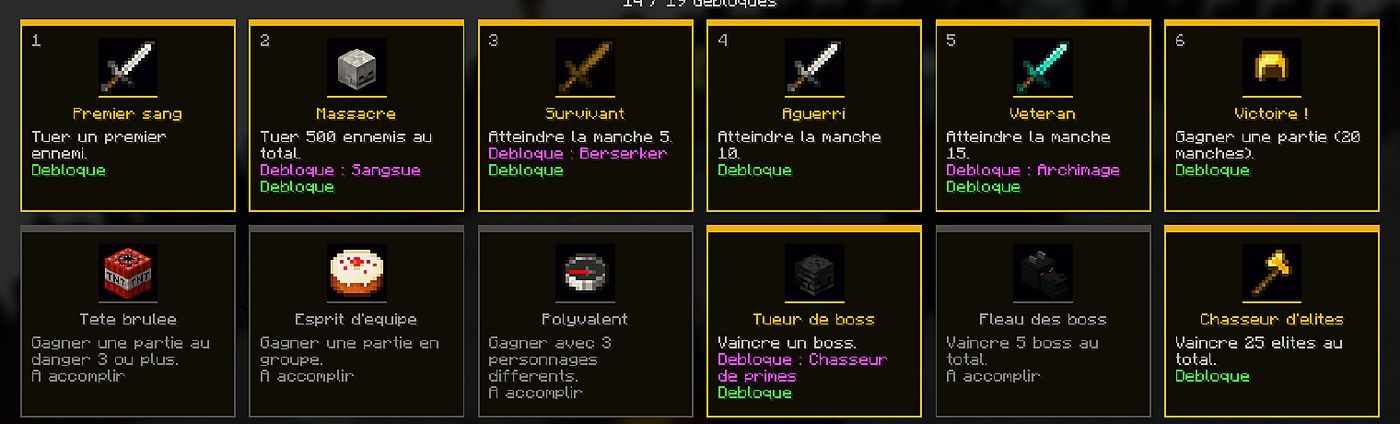 L'écran des succès en jeu